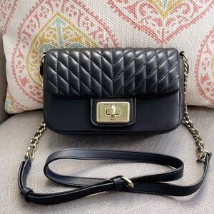 Karl Lagerfeld Agyness Crossbody, Black Lambskin with Gold Hardware, EUC